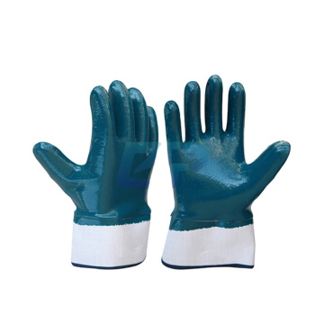 Heavy Duty Jersey Liner Fully Coated Nitrile Gloves With Safety Cuff